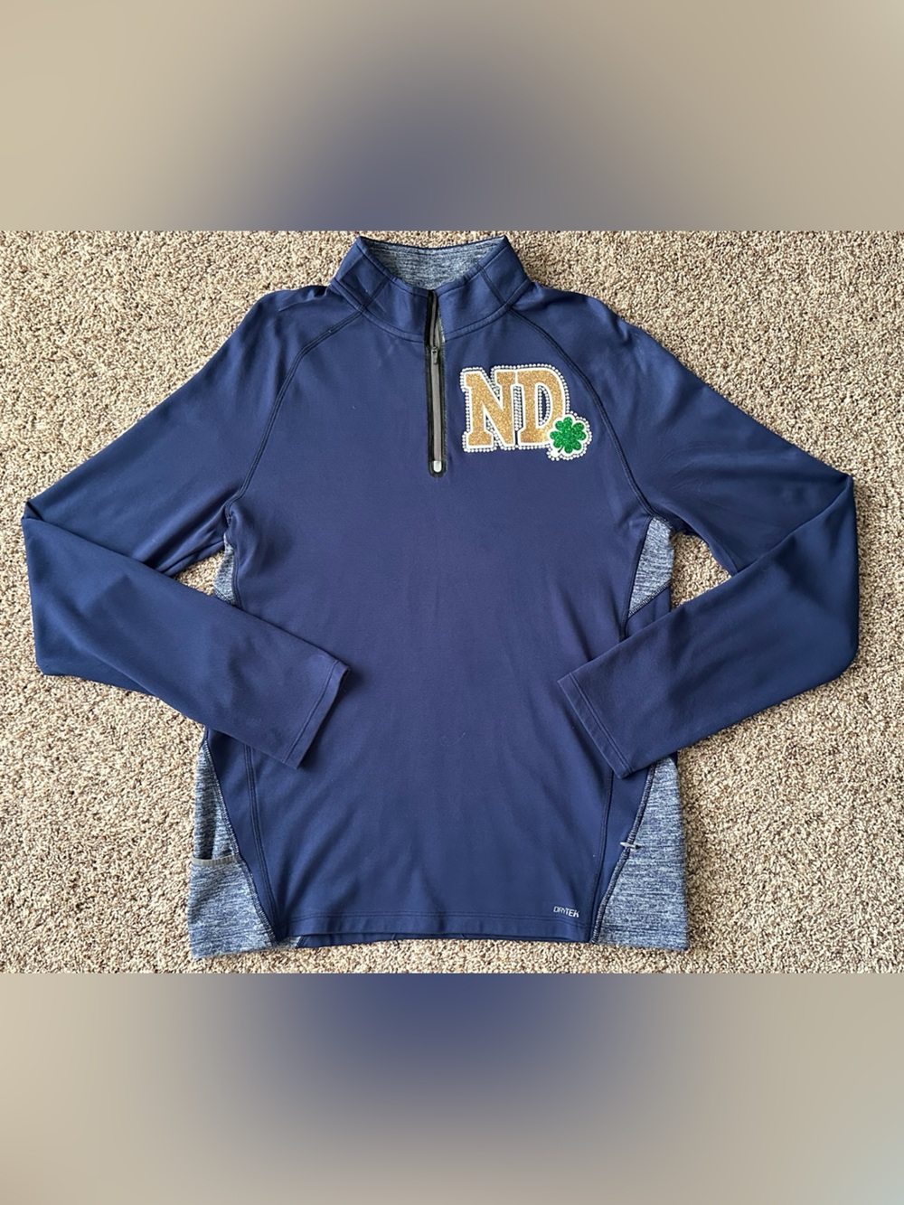 Notre Dame Pull over long sleeve shirt Dry Tek glitter & rhinestones!